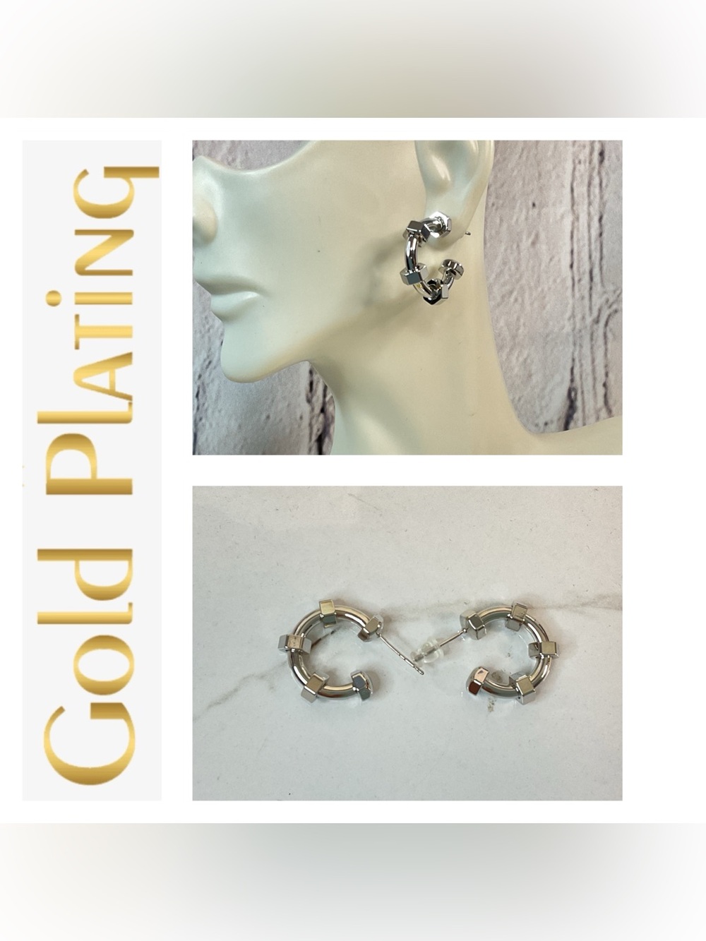🌟🌟 18K Gold Plated Hex-Accent Hoop Earrings